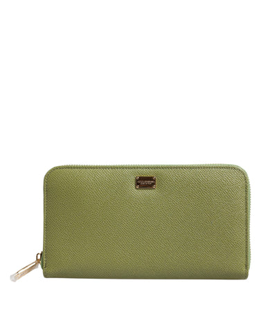 Green Leather Logo Plaque Zip Around Continenta Wallet