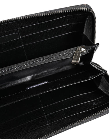 Black Gray Leopard Leather Zip Around Continental Wallet