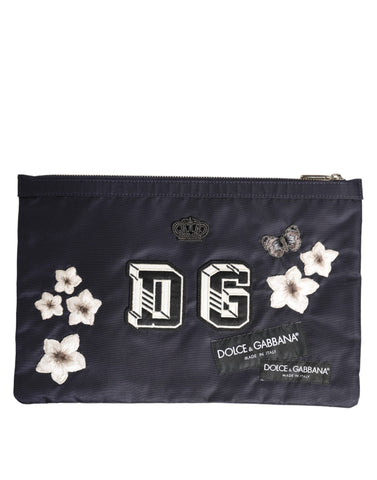 Blue DG Logo Patch Embellished Pouch Clutch Men Borse Bag