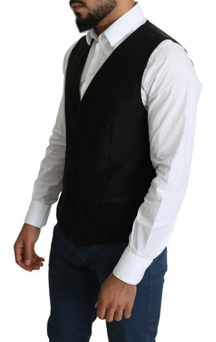 Black Wool Men Formal Waistcoat Vest
