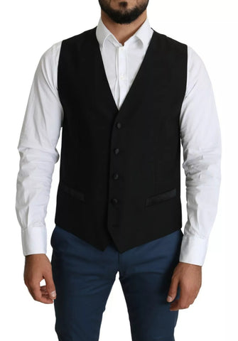 Black Wool Men Formal Waistcoat Vest