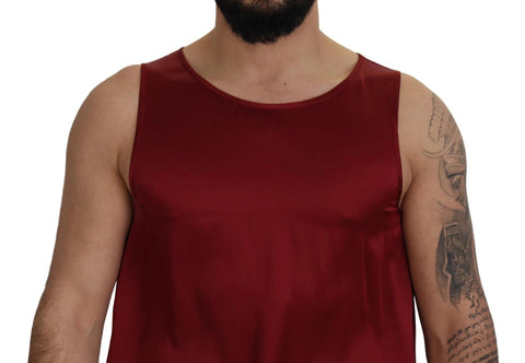 Red Round Neck Sleeveless Silk T-shirt