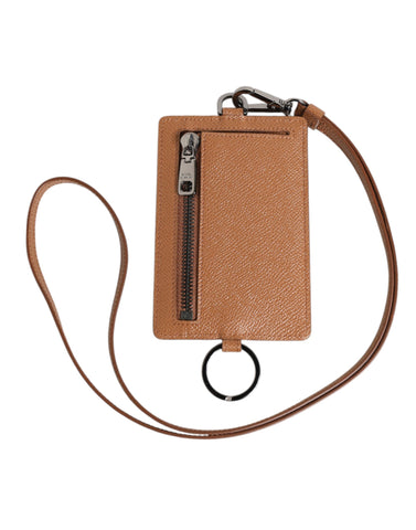 Dark Brown Leather Lanyard Logo Card Holder Men Wallet