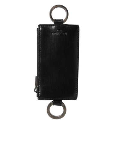 Black Leather Logo Embossed Lanyard Card Holde Wallet