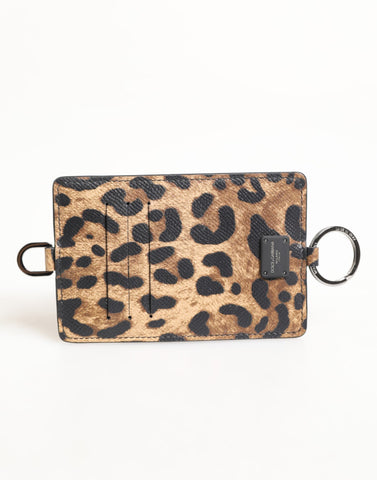 Leopard Print Leather Embossed Lanyard Card Holder Wallet