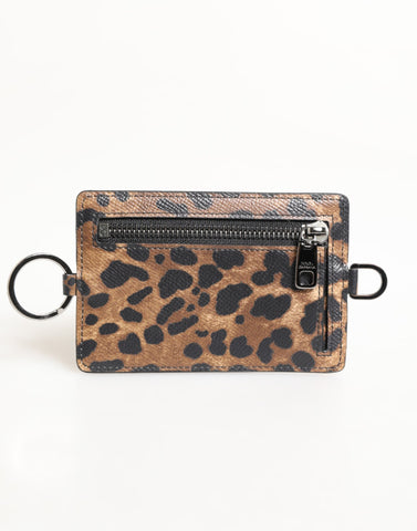 Leopard Print Leather Embossed Lanyard Card Holder Wallet