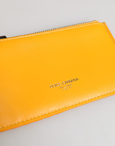 Yellow Orange Leather Credit Card Key Holder Clip On Wallet