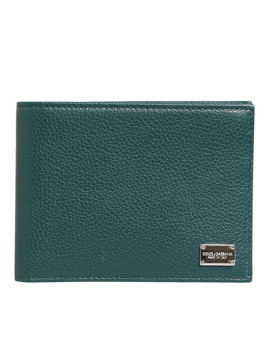 Green Leather DG Logo Plaque Bifold Card Holder Wallet