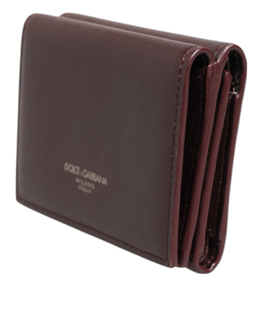 Leather Embossed Logo Trifold Men Card Holder Dark Brown