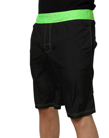 Black Green Logo Waistband Beachwear Short Swimwear