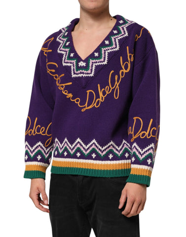 Purple Wool DG Logo Men Knit Pullover Sweater