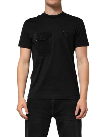 Black Cotton Embroidered DG Logo Pocket T-shirt