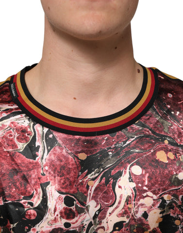 Wielokolorowa poliestrowa, marmurkowa koszulka oversize