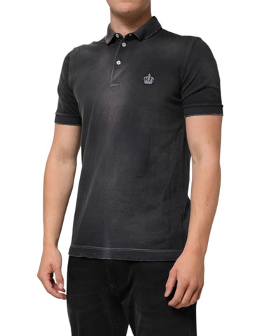Gray Cotton Crown Collared Men Polo T-shirt