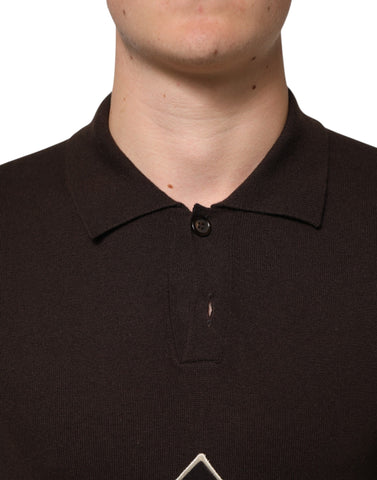 Brown Wool Logo Embroidered Men Polo T-shirt