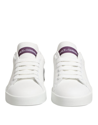 White Purple Leather Low Top Sneakers Shoes