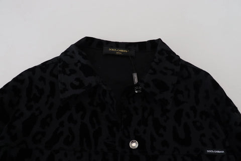 Cotton Black Leopard Long Sleeve Denim Jacket