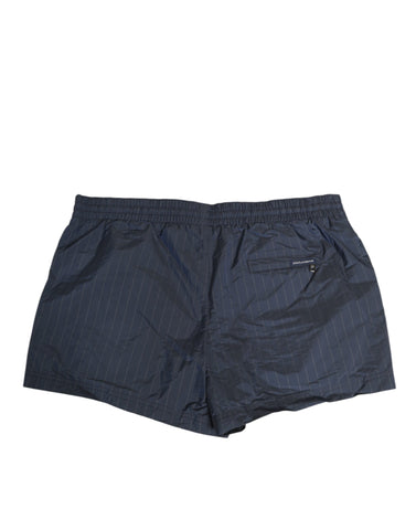 Navy Blue Polyester Nylon Pinstripe Men's Swimwear