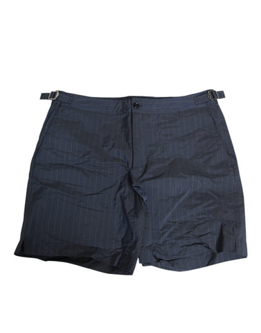 Navy Blue Polyester Pinstripe Men Shorts Swimwear