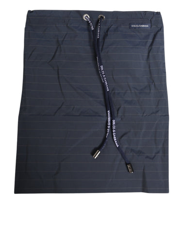 Navy Blue Polyester Pinstripe Men Shorts Swimwear