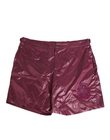 Burgundy Polyester Logo Embossed Crest Swimwear