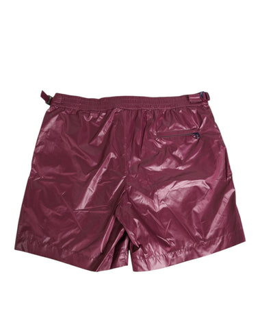 Burgundy Polyester Logo Embossed Crest Swimwear