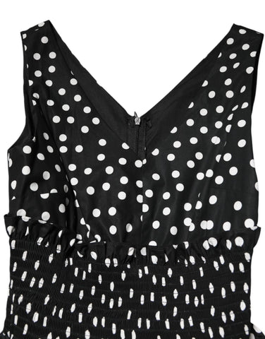 Black White Cotton Polka Dot Print V Neck Dress