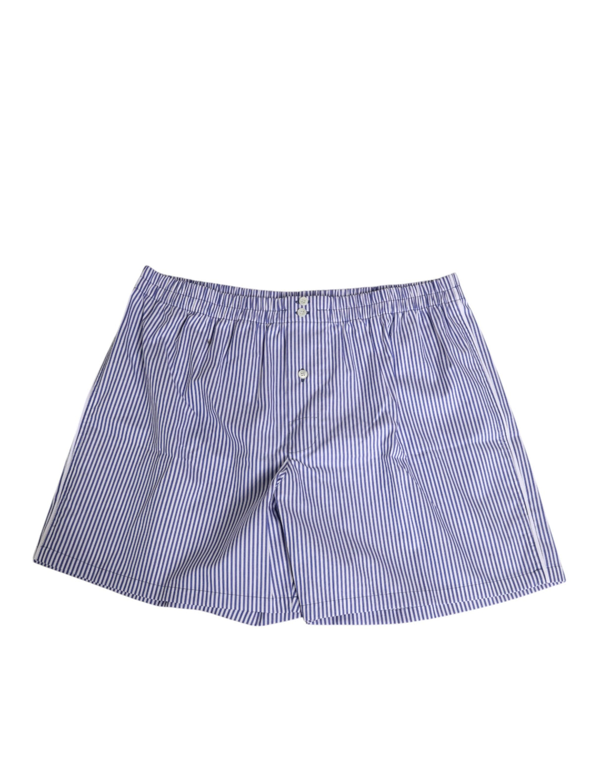 Blue White Cotton Striped Button Fly Shorts Swimwear