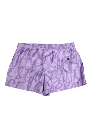 Purple DG Logo Print Nylon Men Shorts Swimwear