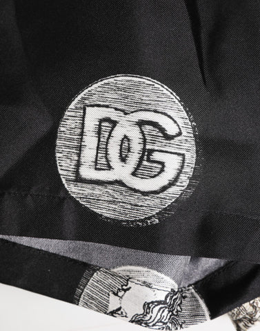 Black Silk Ancient Coin Print Boxer Short Swimwear