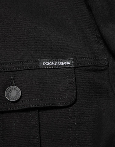 Black Cotton Denim Stretch Giubbotto Jacket