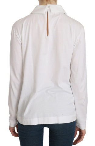 White Cotton Longsleeve Collared Blouse