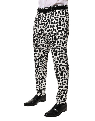 Black White Abstract Print Cotton Blend Pants