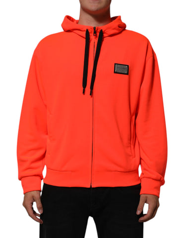Red Fluorescent Polyester Logo Patch Hoodie Sweater