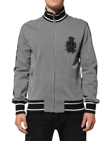 Black White Houndstooth Wool Crest Jacket Sweater