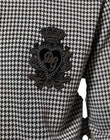 Black White Houndstooth Wool Crest Jacket Sweater