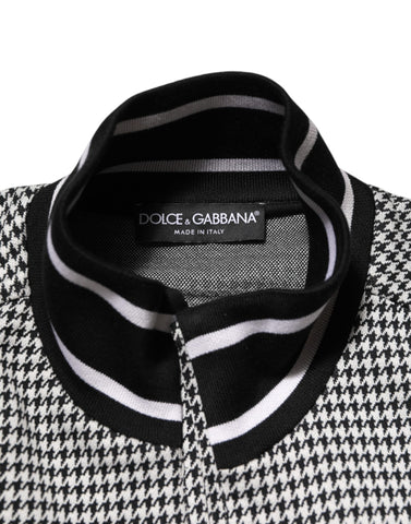 Black White Houndstooth Wool Crest Jacket Sweater