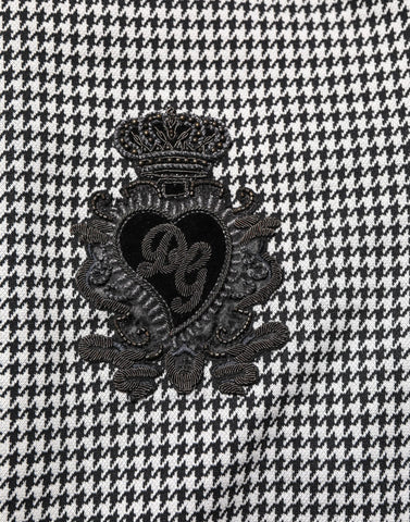Black White Houndstooth Wool Crest Jacket Sweater