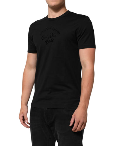 Black Cotton Velvet Logo Print Men T-shirt