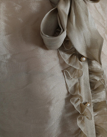 Gold Ascot Collar Ruffles Blouse Top