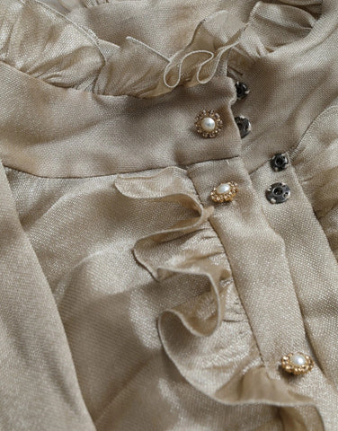 Gold Ascot Collar Ruffles Blouse Top