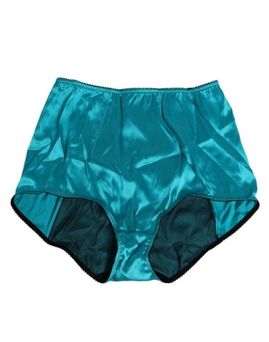Aqua Green Satin High-Waist Briefs Underwear