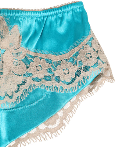 Blue Silk Satin Lace Trim New Slip Underwear