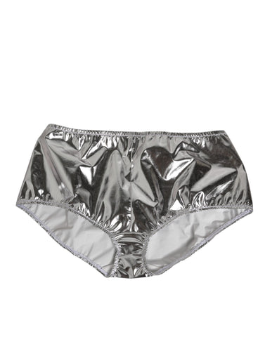 Silver Metallic High Waist Bikini Bottom Women  Underwear