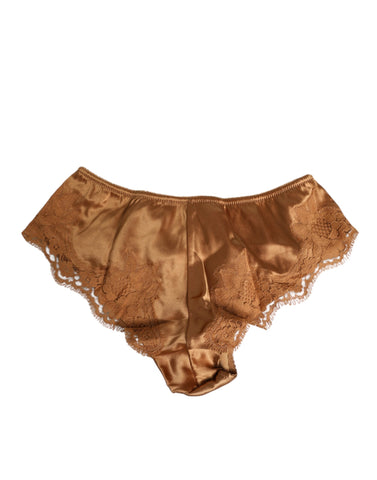 Brown Lace Silk Satin Slip Panties Underwear