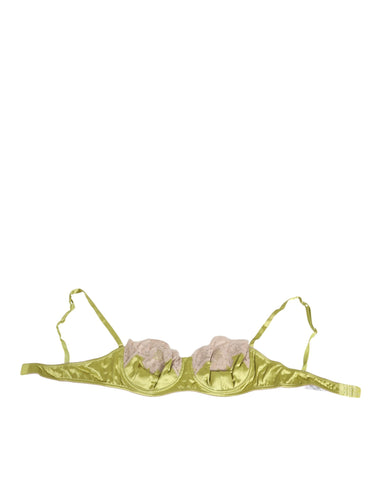 Lime Green Silk Satin Lace Padded Balconnet Underwear