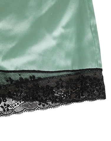Water Green Satin Black Lace Trim Underwear