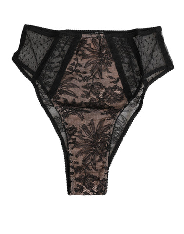 Black Floral Lace Sheer Mesh High Waist Underwear