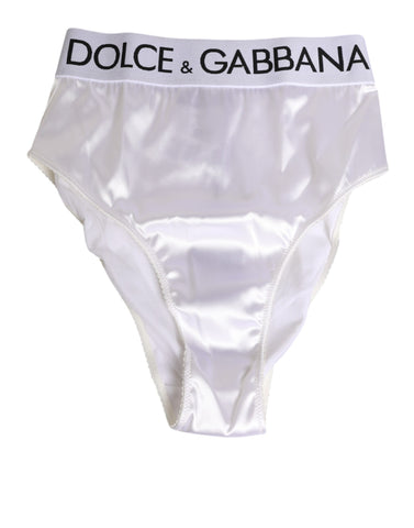 White Satin High-Waist Brief Logo Women Underwear