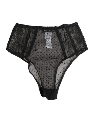 Black Lace Polka Dot Mesh High Waist Underwear